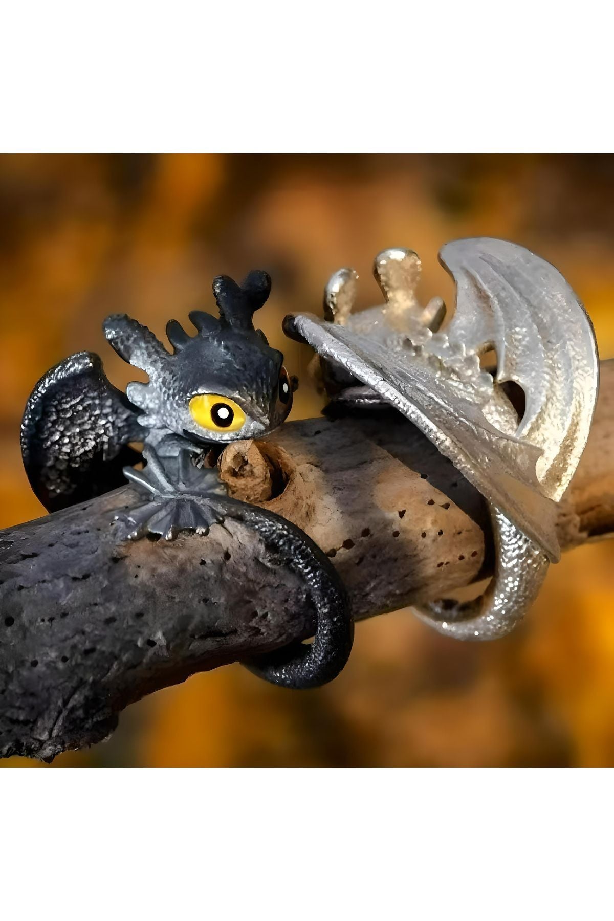 Yüzük Çocuklar İçin Gümüş ve Siyah Renk Ejderha Yüzükleri - How To Train Your Dragon Film