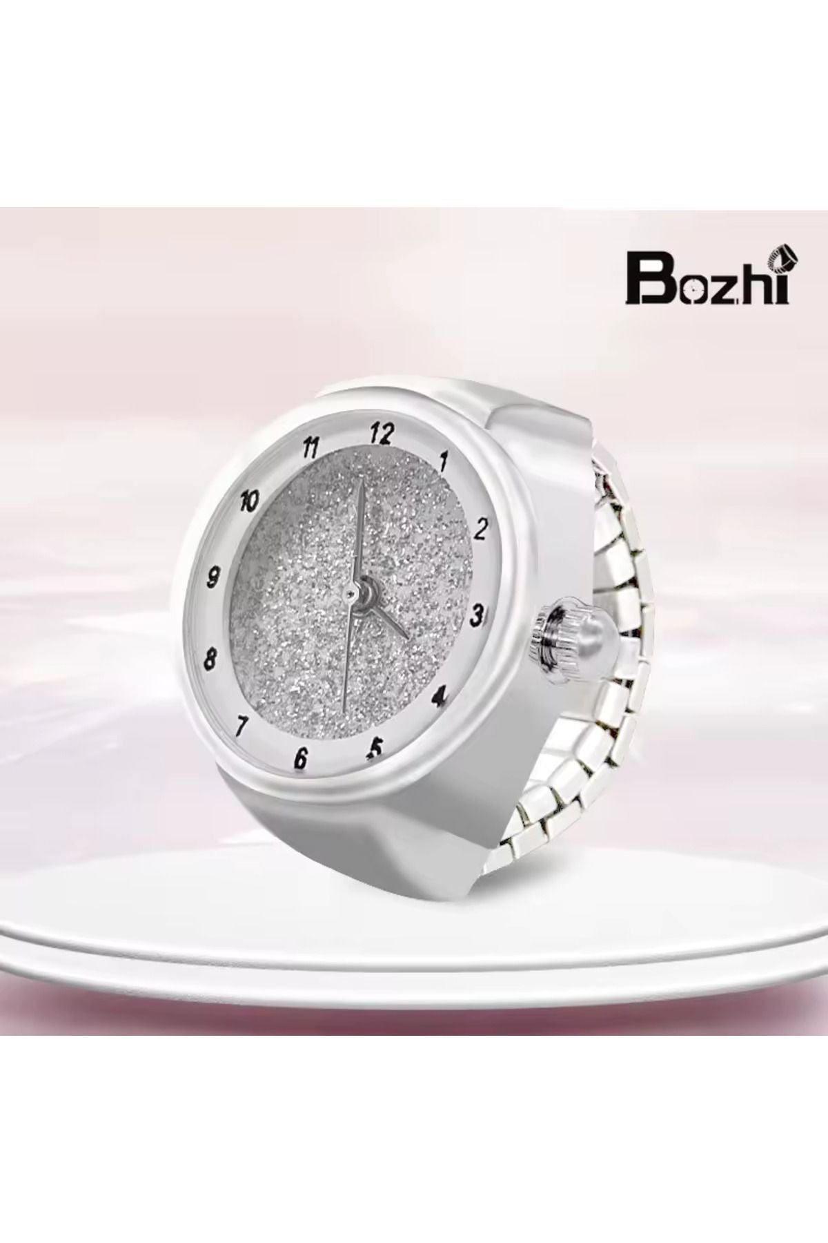 Beyaz Saat Kadın ve Erkekler için Yaratıcı Yaldızlı Şık Kuvars Yüzük Saat - Mini Elastik Kayış Beyaz