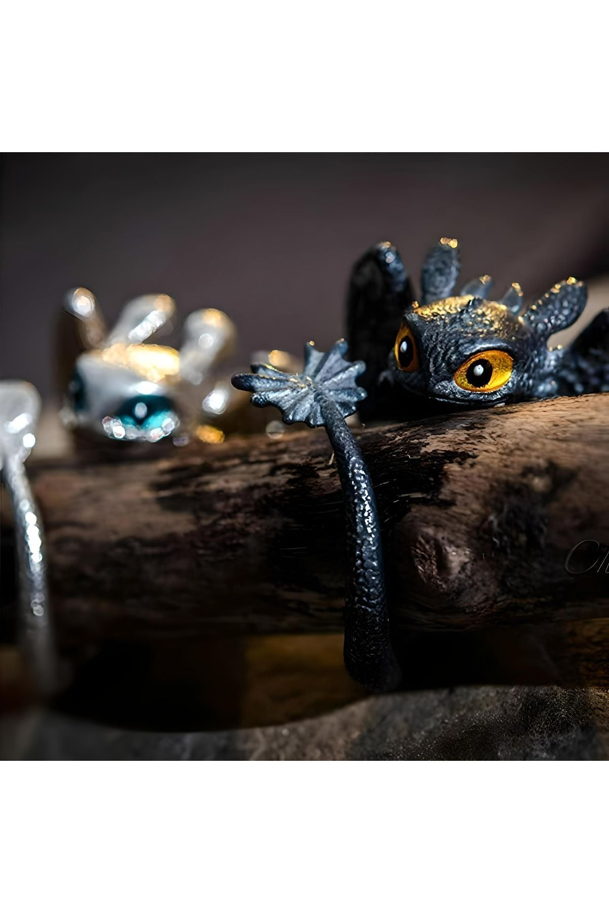 Yüzük Çocuklar İçin Gümüş ve Siyah Renk Ejderha Yüzükleri - How To Train Your Dragon Film
