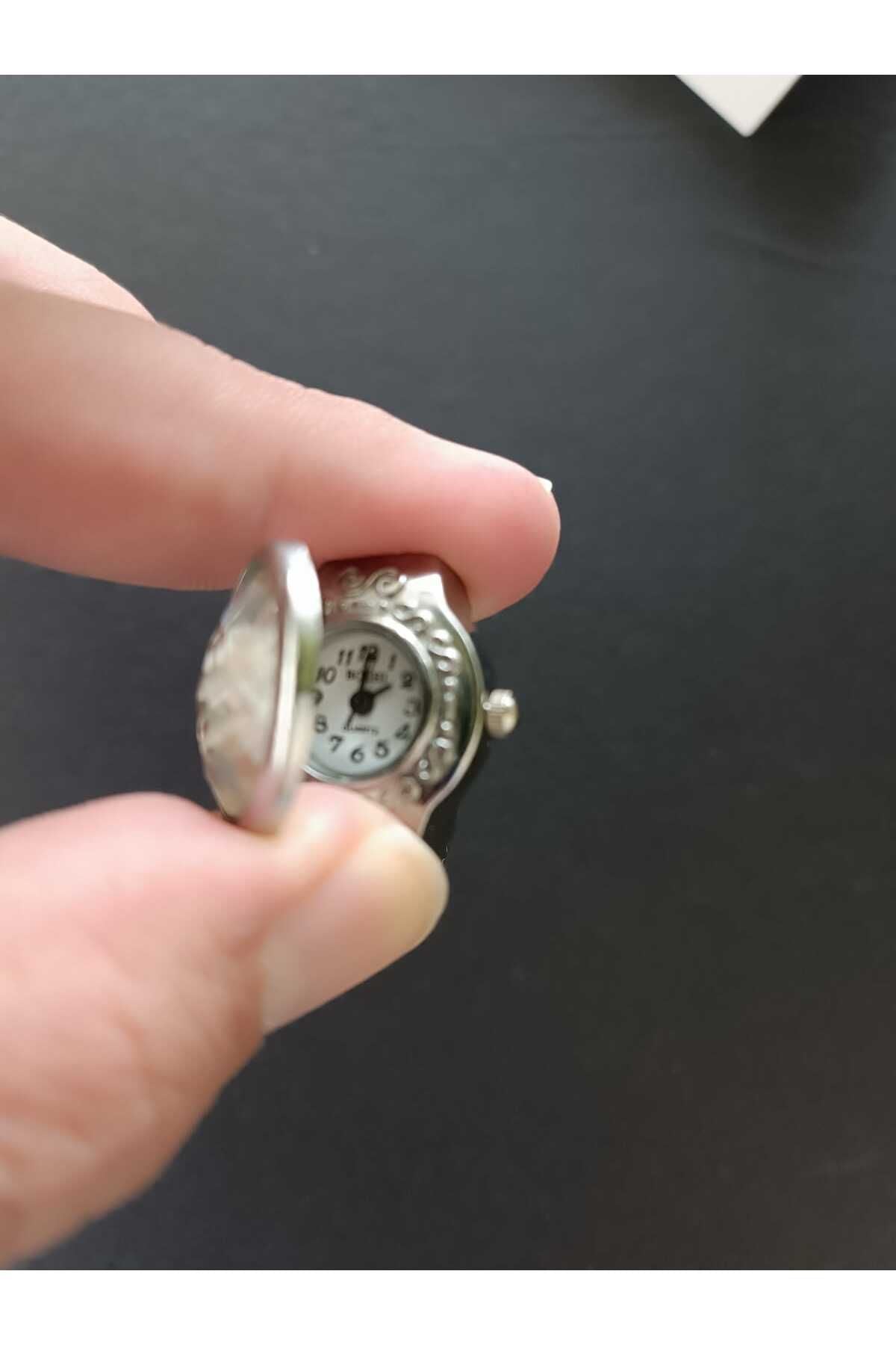 Mini Saat Yüzük, Kapaklı Yüzük, Kapaklı Minik Saat Yüzük, Ayarlanabilir Yüzük, Yuvarlak Yüzük Saat