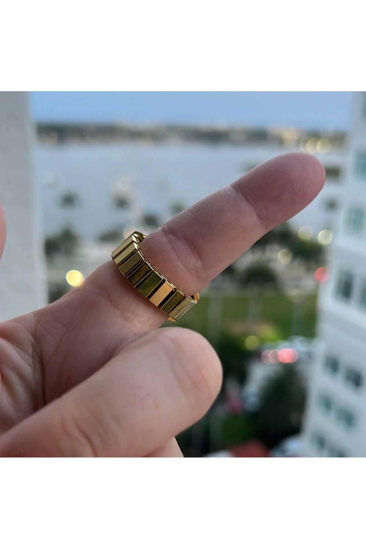 Hediye Beyaz Altın Gold Renk Mini Saat Yüzük, Gerçek Yüzük Saat, Parmak Saat Yüzük, Kare Yüzük Saat