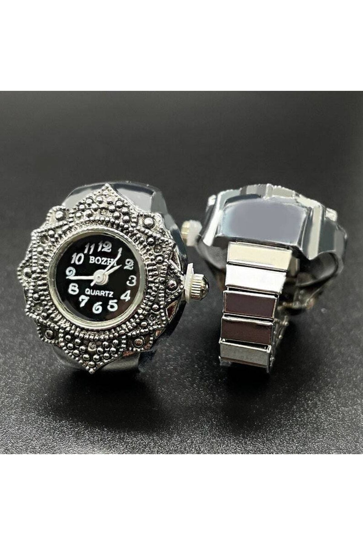 Mini Saat Yüzük, Retro Saat Yüzük, Benzersiz Yüzük, Parmak Yüzük, Beyaz Mini Saat Yüzük