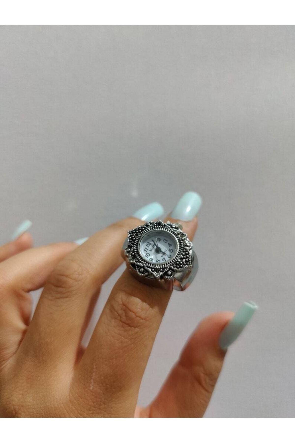 Mini Saat Yüzük, Retro Saat Yüzük, Benzersiz Yüzük, Parmak Yüzük, Beyaz Mini Saat Yüzük