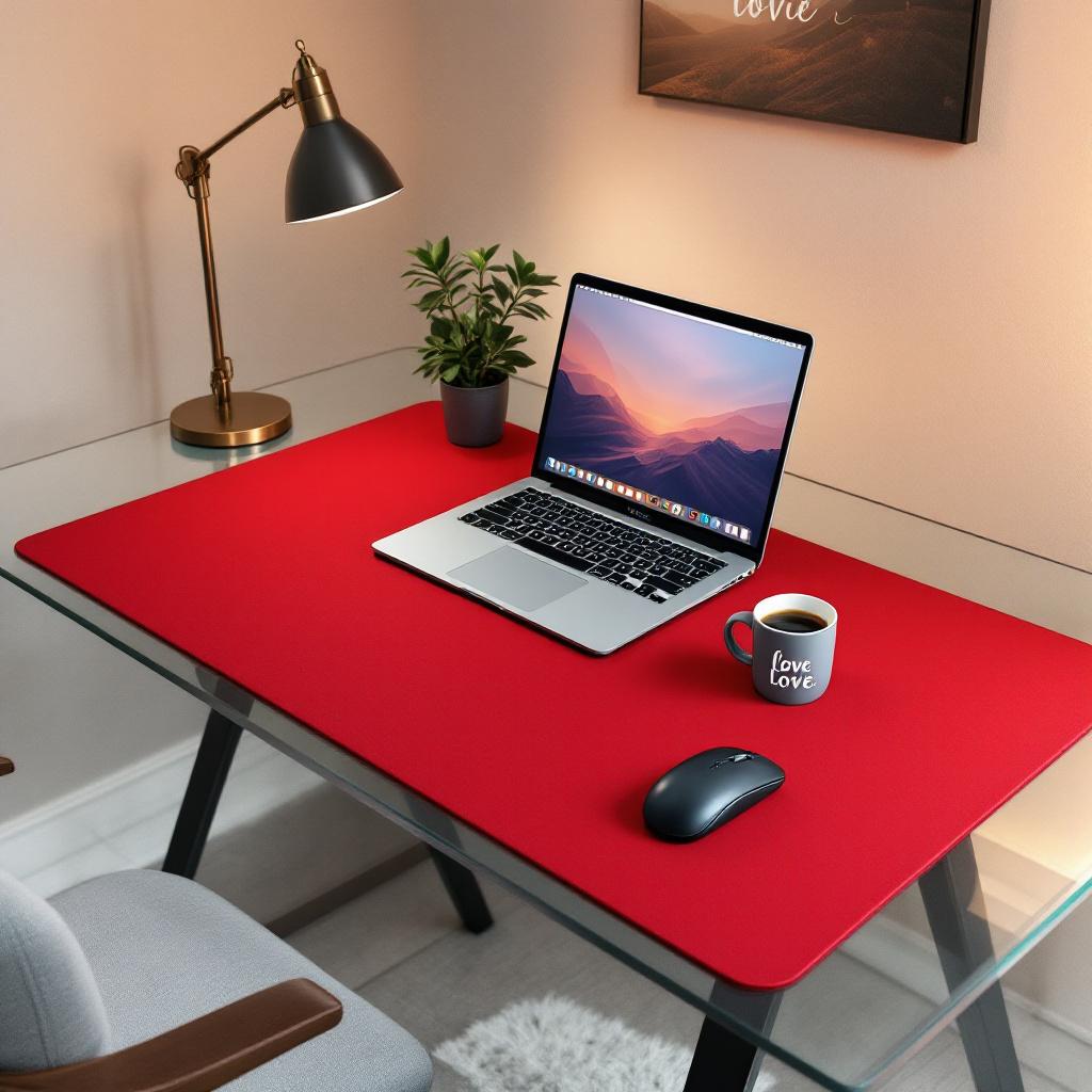 Özel Vegan Deri Masa Matı - 40 cm × 120 cm - Crimson Kırmızı | Kişiselleştirilmiş Ofis Mat