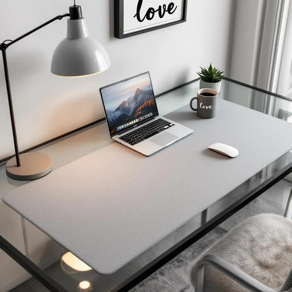 Özel Vegan Deri Masa Matı - 40 cm × 60 cm - Light Grey | Kişiselleştirilmiş Ofis Mat