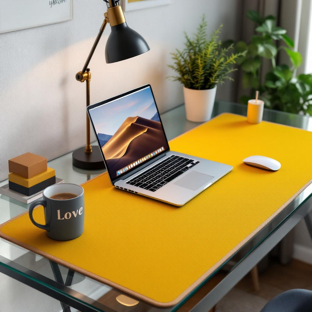 Özel Vegan Deri Masa Matı - 40 cm × 120 cm - Mustard Yellow | Kişiselleştirilmiş Ofis Mat
