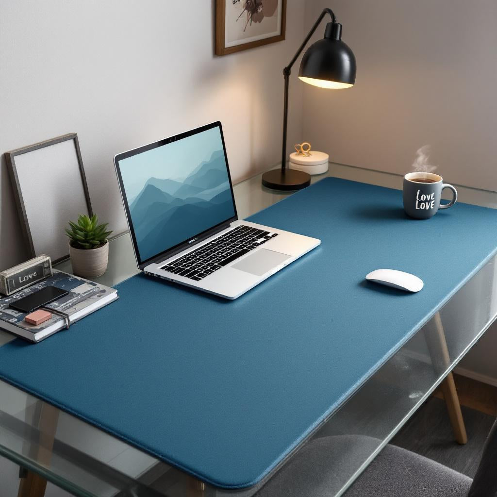 Özel Vegan Deri Masa Matı - 40 cm × 200 cm - Teal Mavi | Kişiselleştirilmiş Ofis Mat