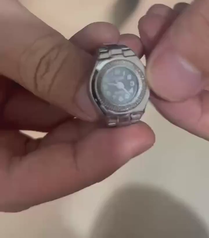 Siyah Gümüş Mini Saat Yüzük, Siyah Gerçek Saat Yüzük, Parmak Saat Yüzük, Yuvarlak Yüzük Saat